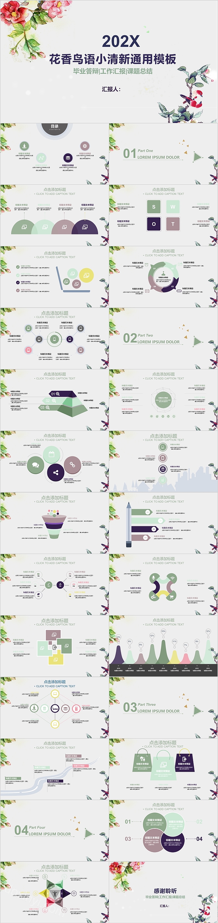 花香鸟语小清新通用总结汇报