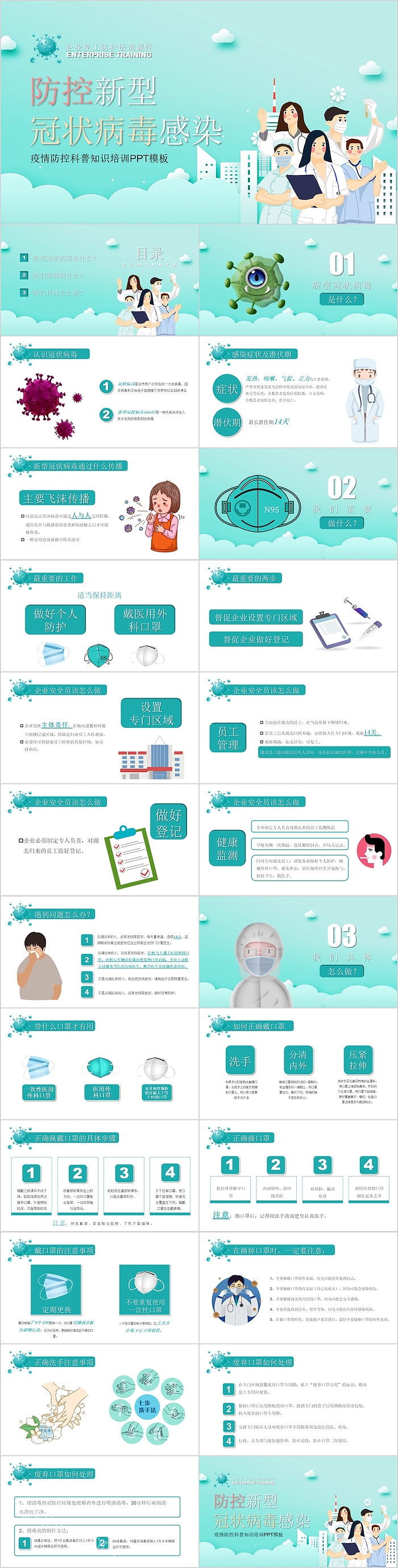 蓝色简约防控新型冠状病毒感染PPT