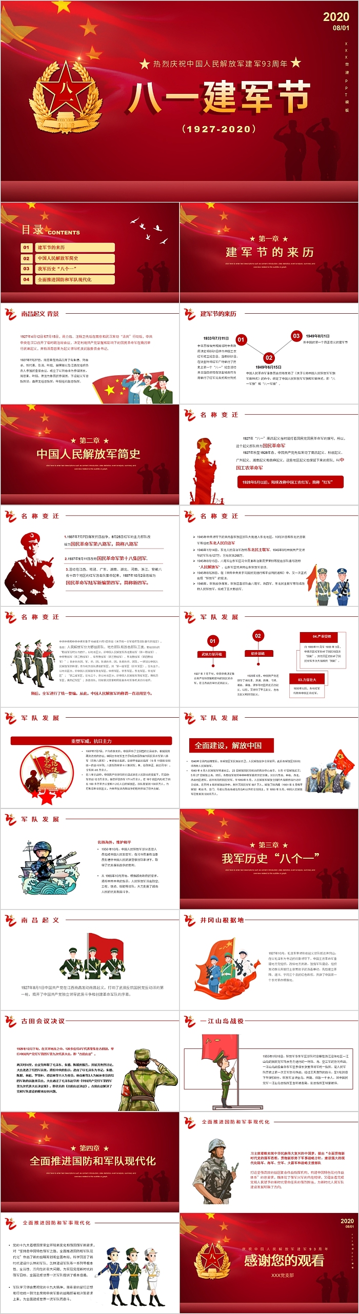 红色大气八一建军节热烈庆祝中国人民解放军建军93周年PPT