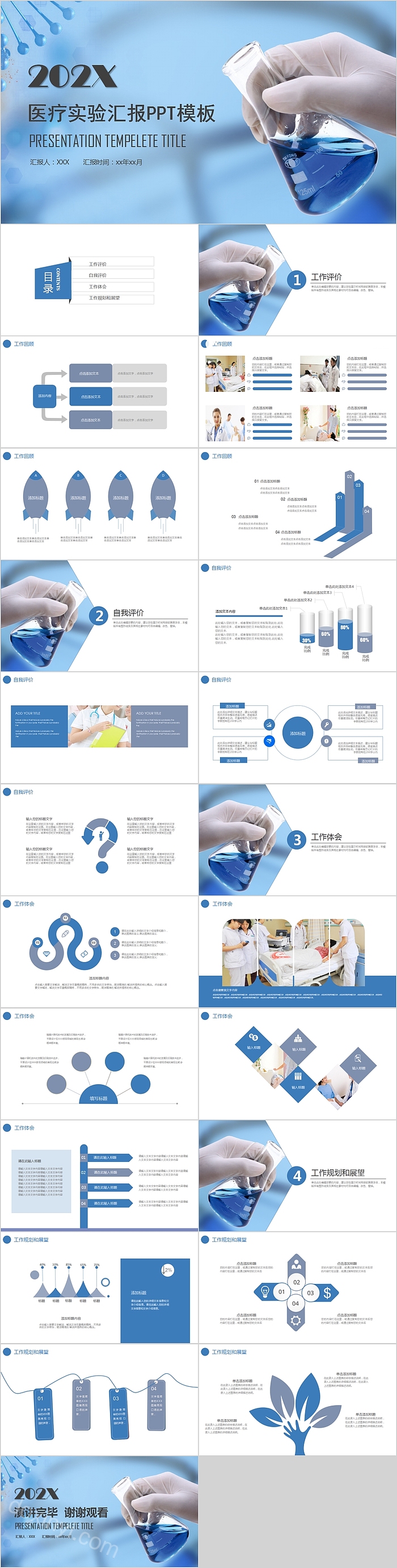 简约蓝色医疗实验汇报PPT模板