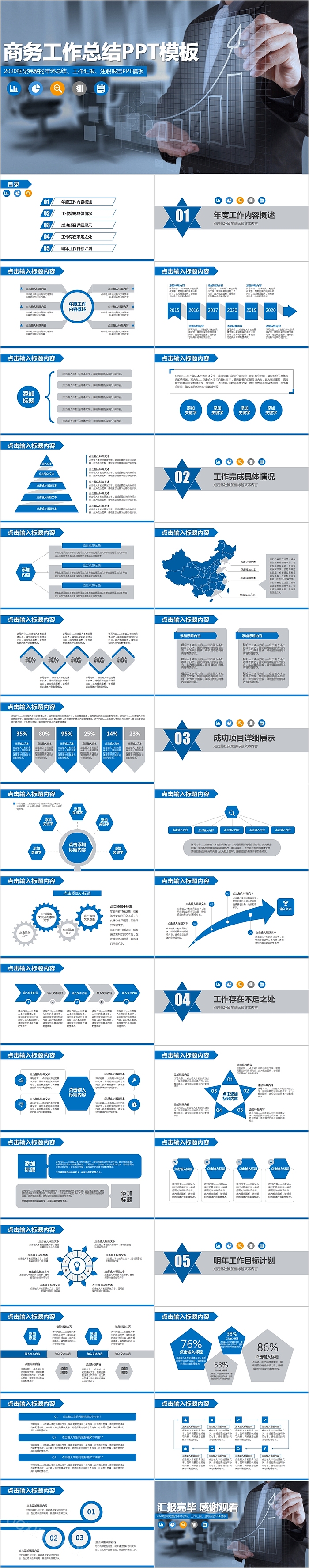 框架完整商务工作总结PPT模板