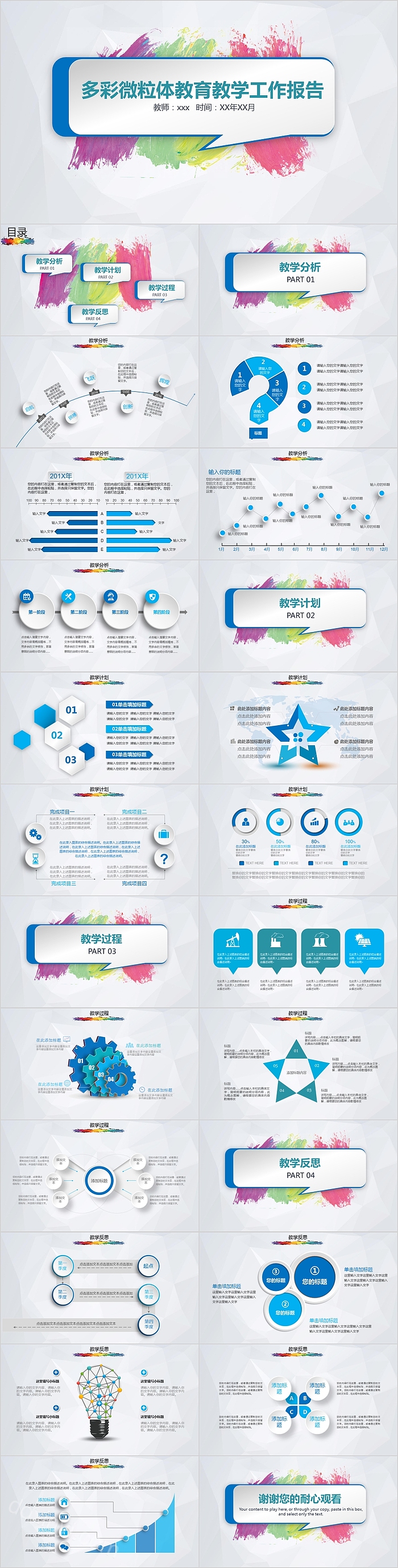 多彩微粒体教育教学工作报告PPT模板