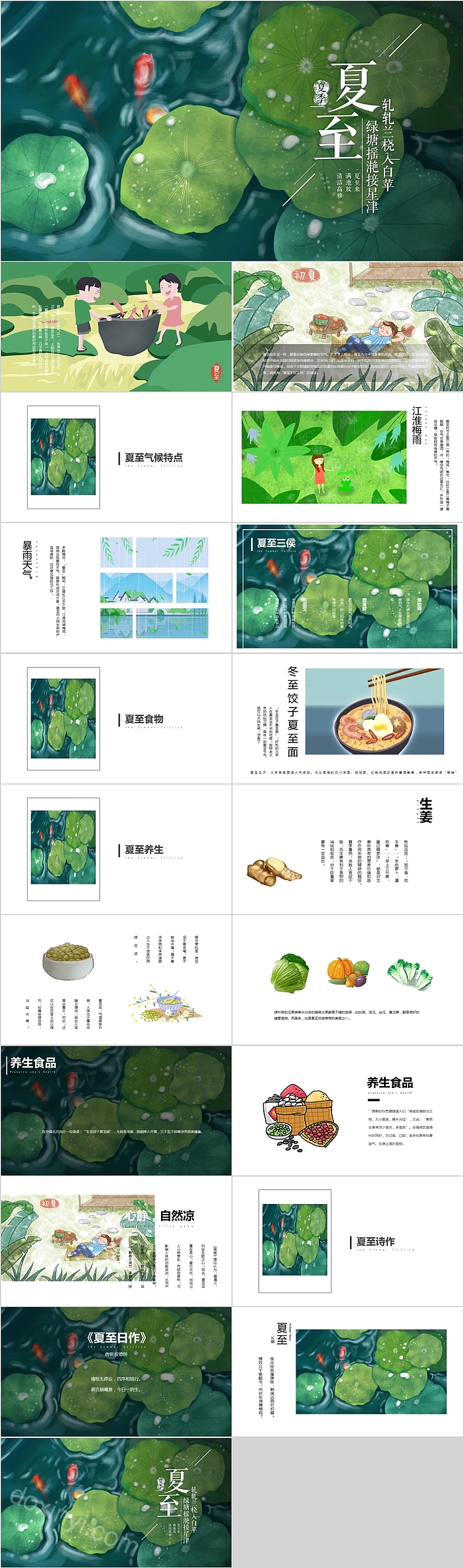 清新中国传统二十四节气夏至PPT模板