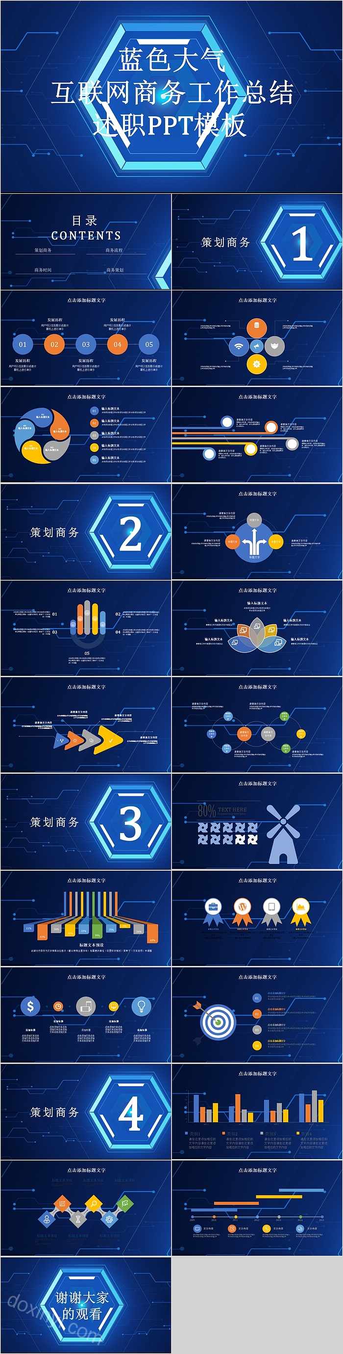 蓝色大气互联网商务工作总结述职PPT模板