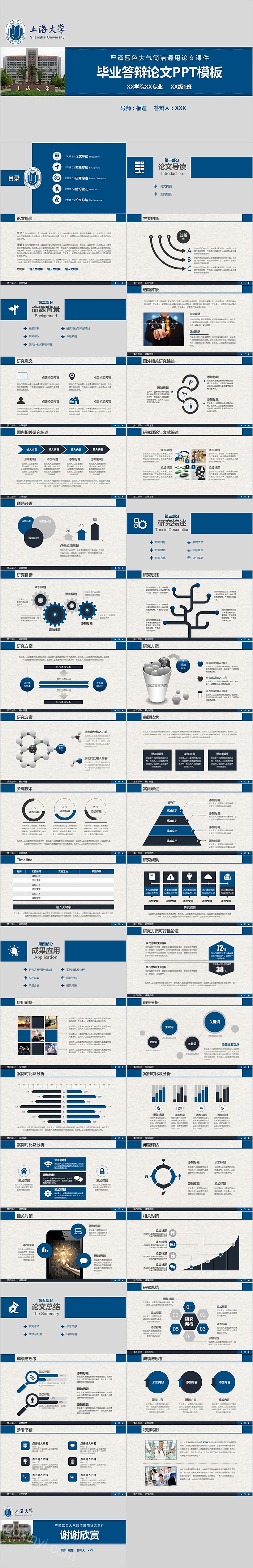 严谨蓝色大气简洁通用毕业答辩论文PPT模板