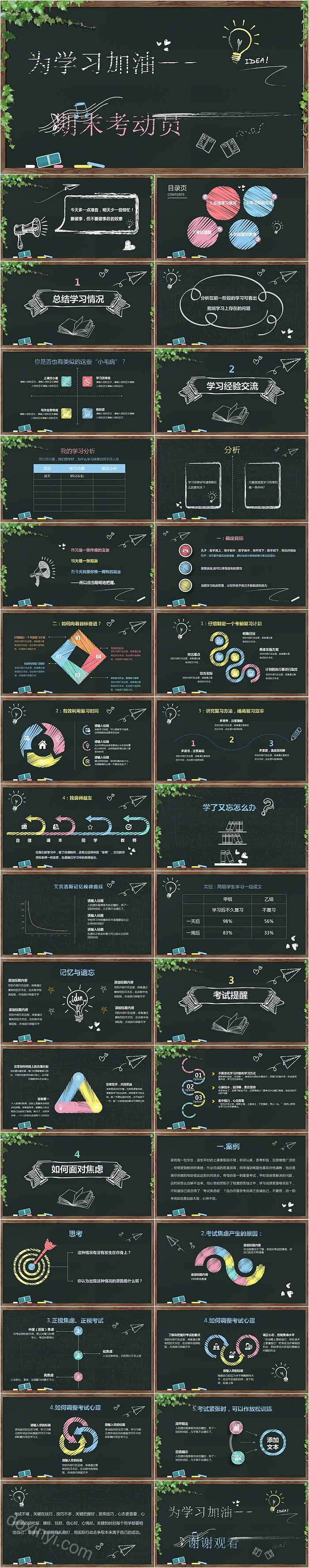 简约黑板风为学习加油期末考动员PPT模板