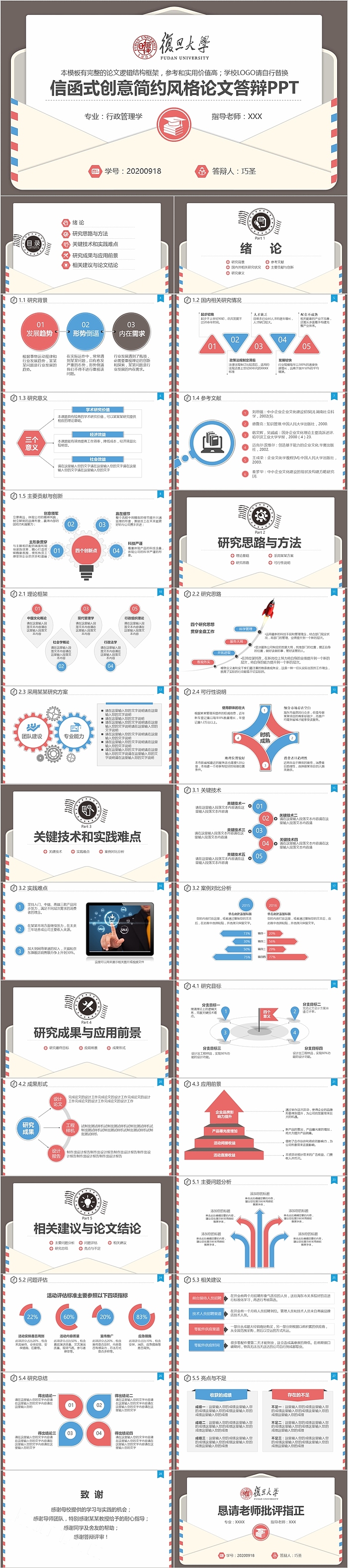 信函式创意简约风格论文答辩PPT