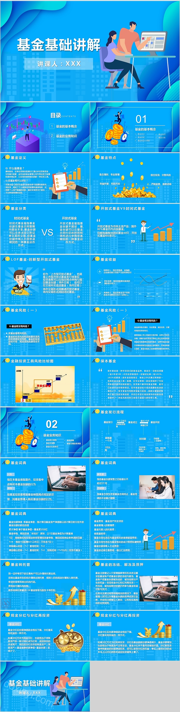 蓝色简约基金基础讲解PPT模板