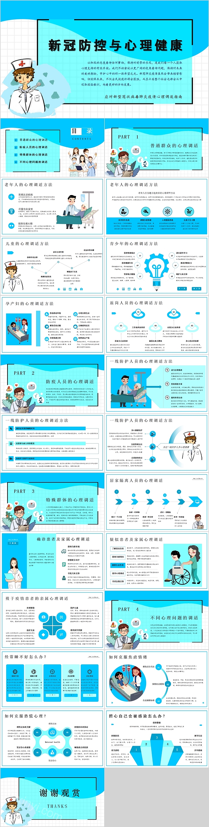 简约清新新冠防控与心理健康PPT模板