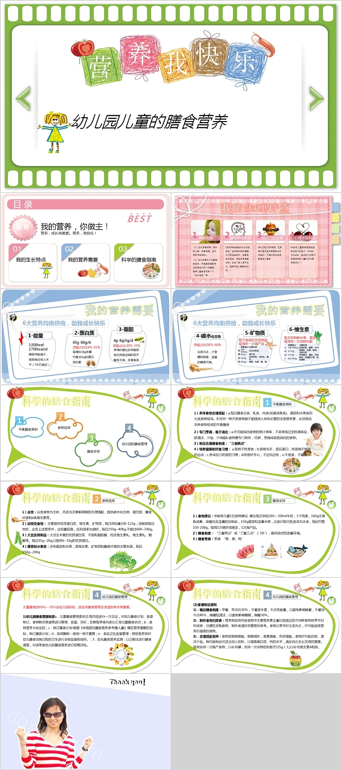 卡通幼儿园儿童的膳食营养PPT模板