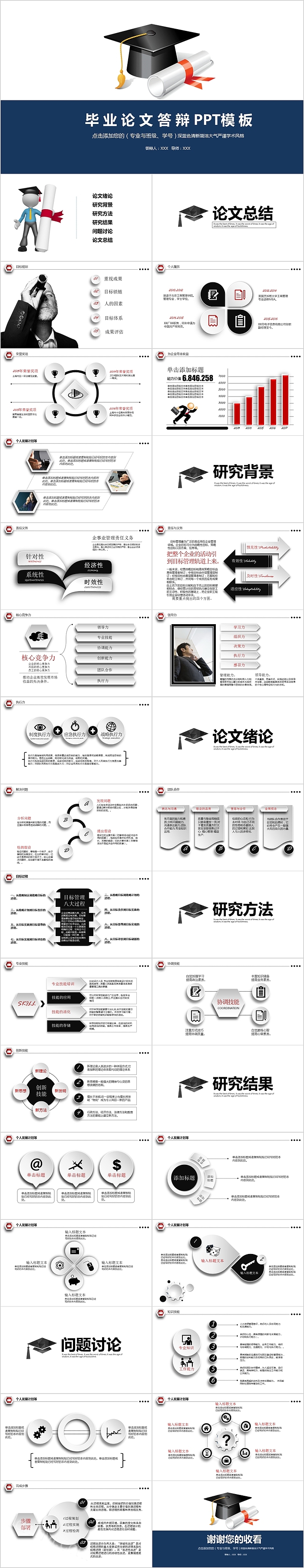 深蓝色清新简洁大气严谨学术风格毕业论文答辩PPT模板