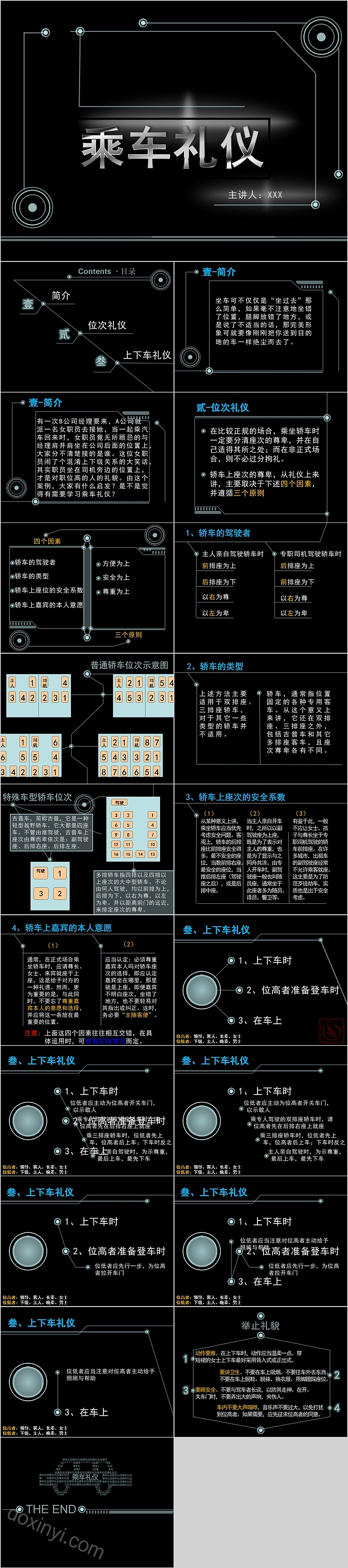 黑色商务乘车礼仪培训PPT模板