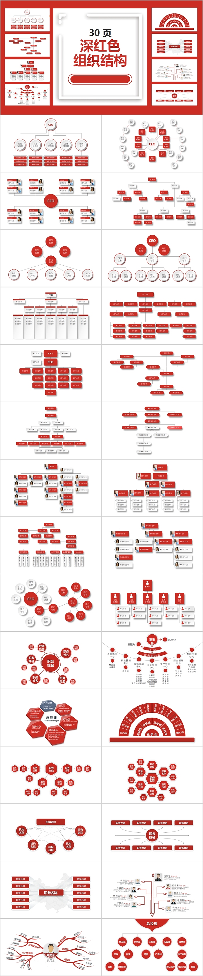 深红色组织结构组织框架PPT模板
