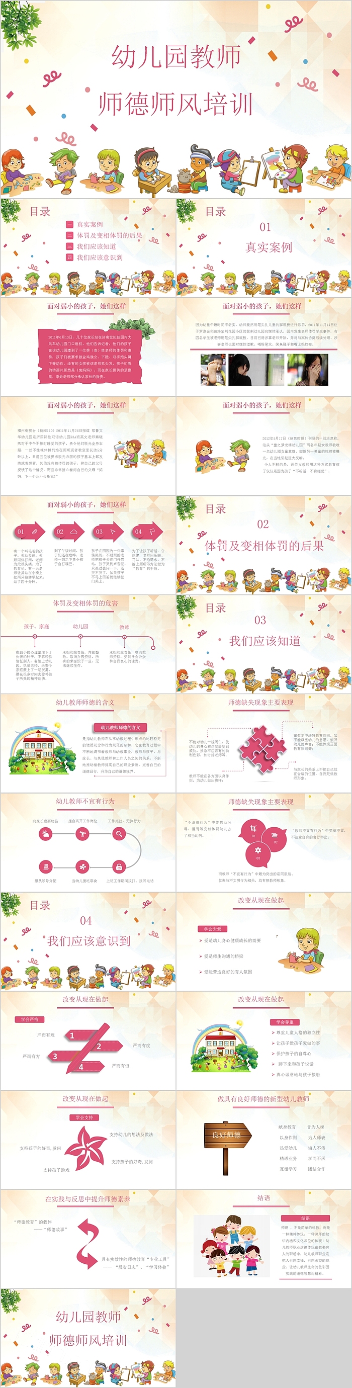 可爱卡通幼儿园教师师德师风培训PPT模板