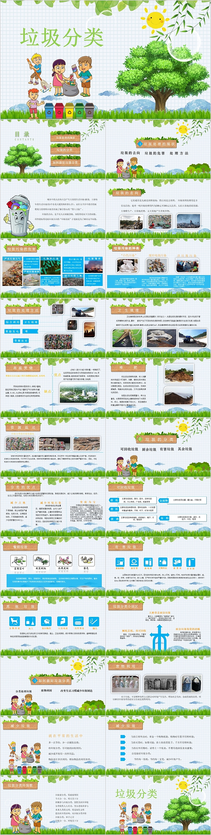 绿色卡通创意垃圾分类模板