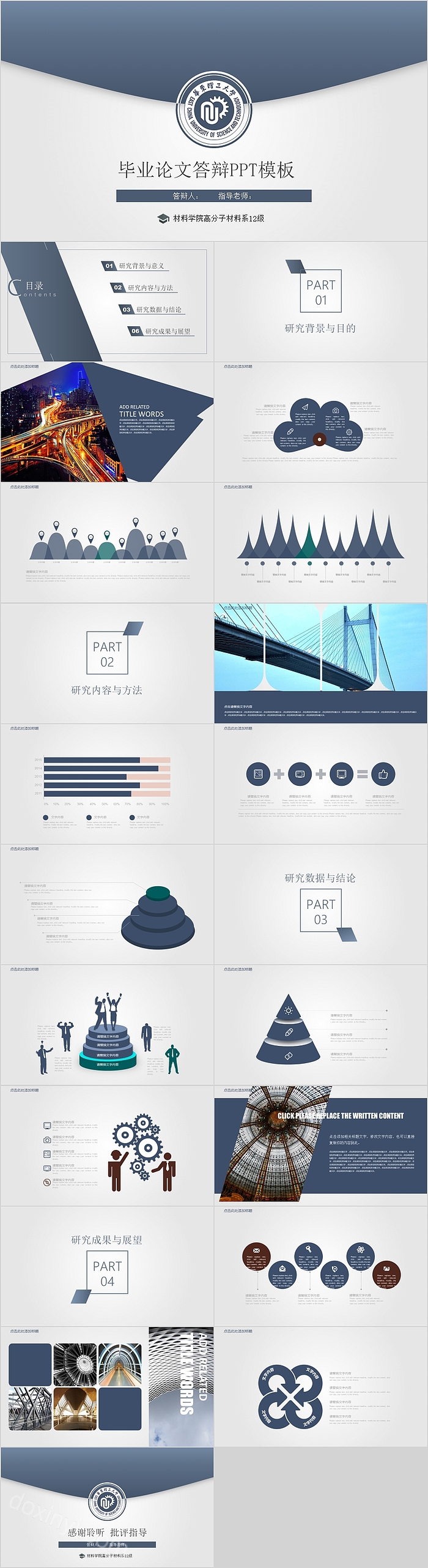 材料学院毕业论文答辩PPT模板