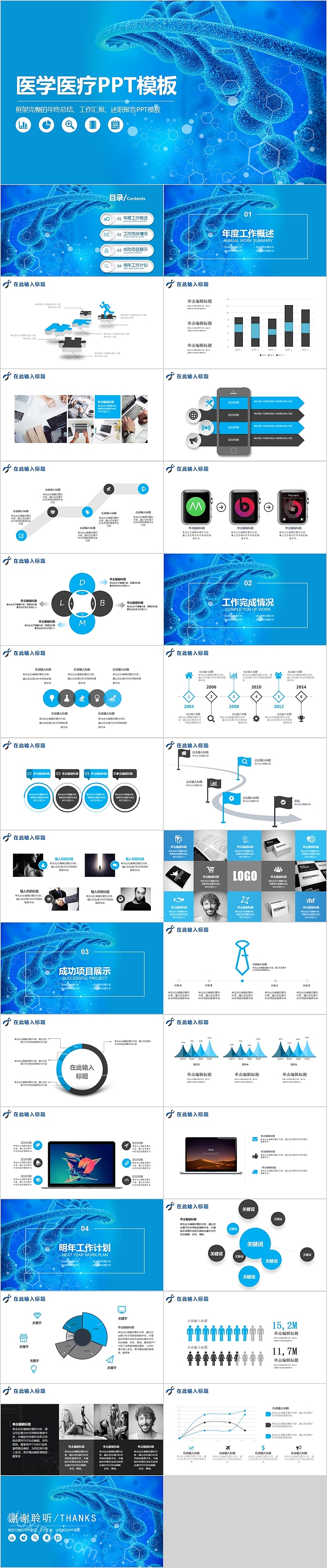 蓝色大气框架完整医学医疗PPT模板
