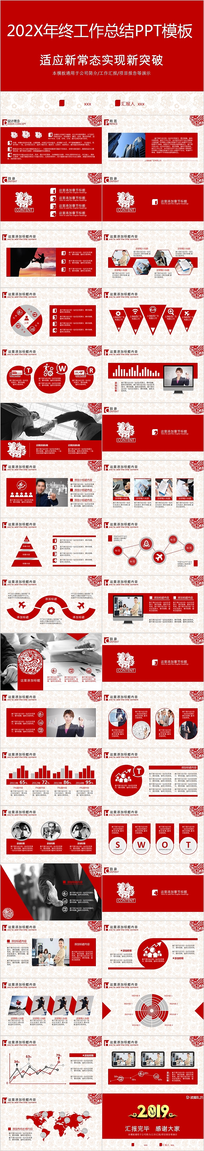 红色大气年终工作总结PPT模板