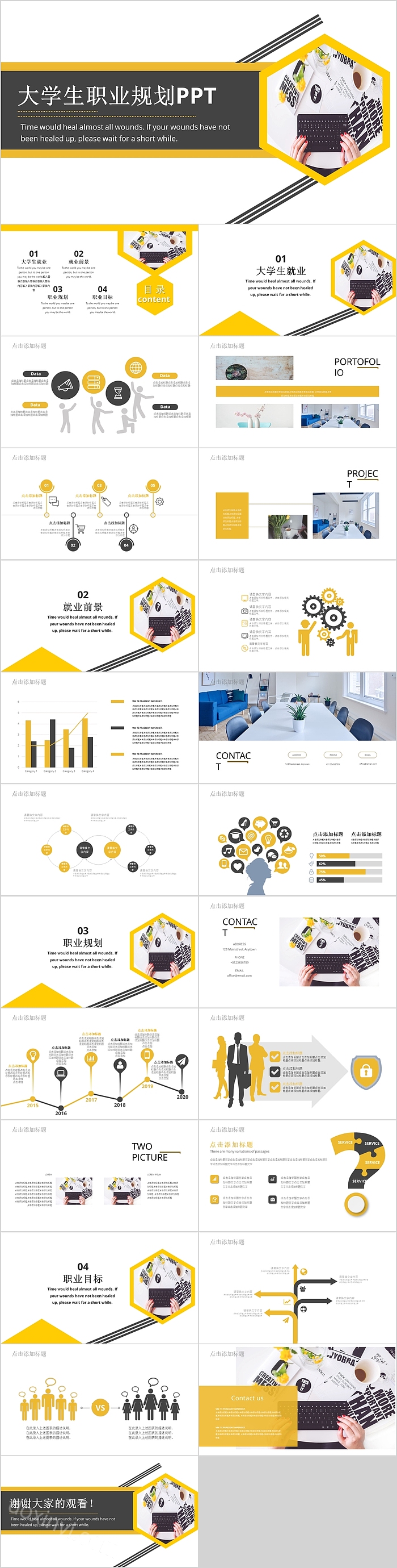大气黄色大学生职业规划PPT
