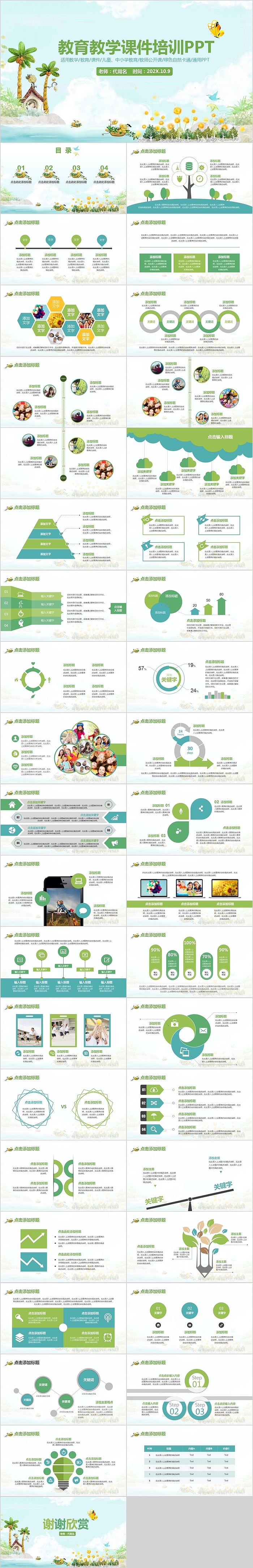 绿色自然卡通教育教学课件培训PPT模板
