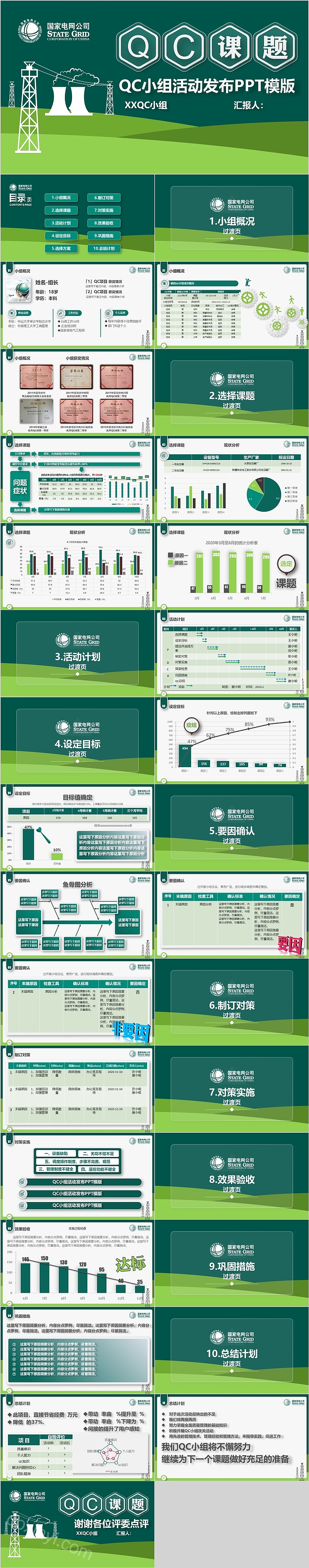 绿色国家电网公司QC小组活动发布ppt模板