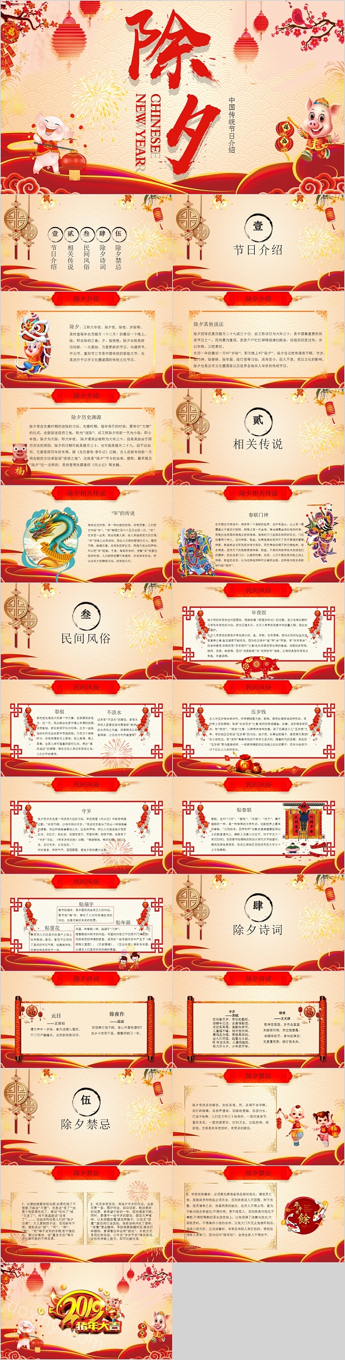 中国传统节日介绍除夕PPT模板
