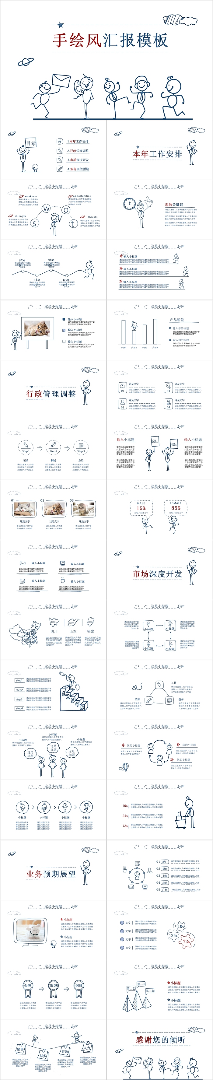 手绘风年度工作总结汇报模板