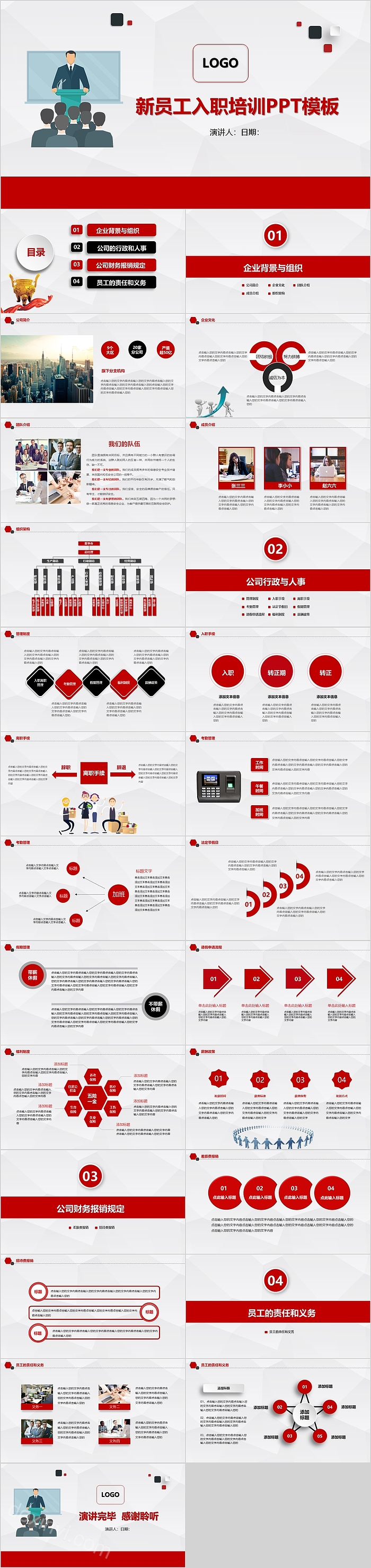 简约创意红时尚新员工入职培训模板