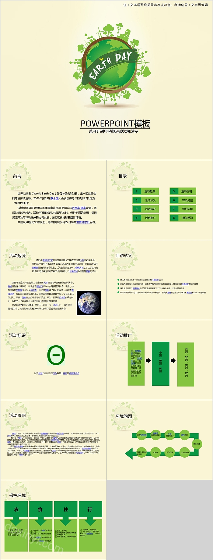 保护环境卡通培训卡通可爱儿童PPT模板