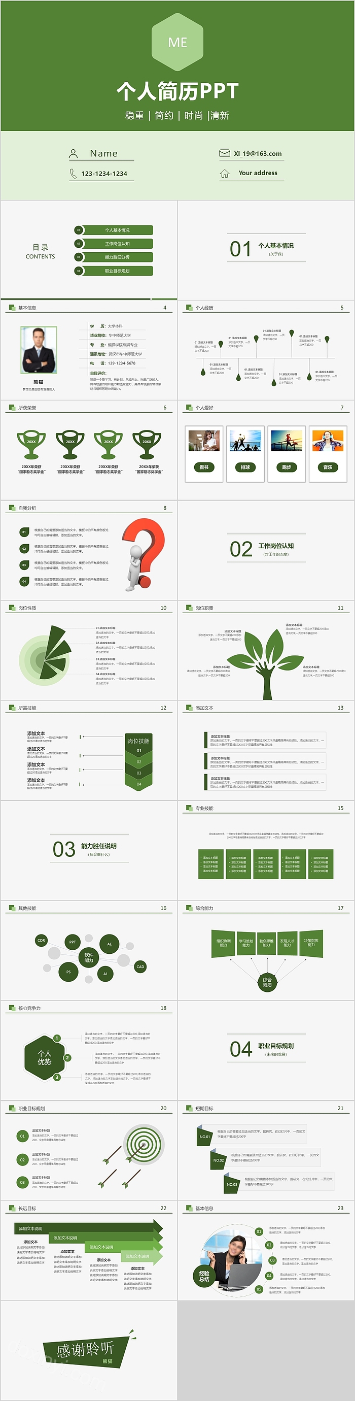 绿色简约清新个人简历PPT模板