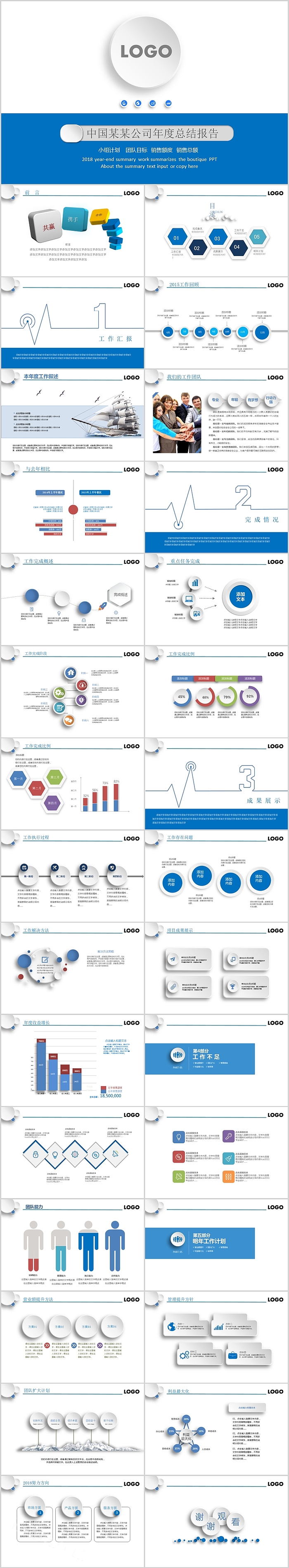 简约大气蓝色商务年度总结报告PPT