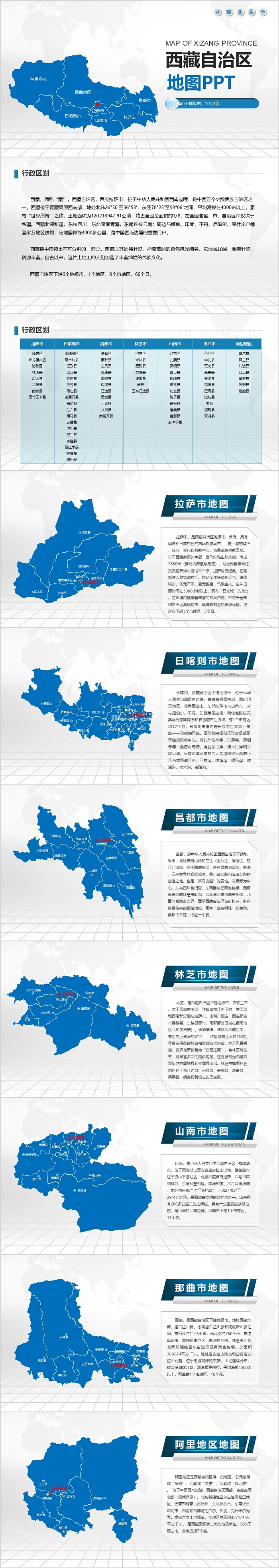 简约实用西藏自治区地图PPT