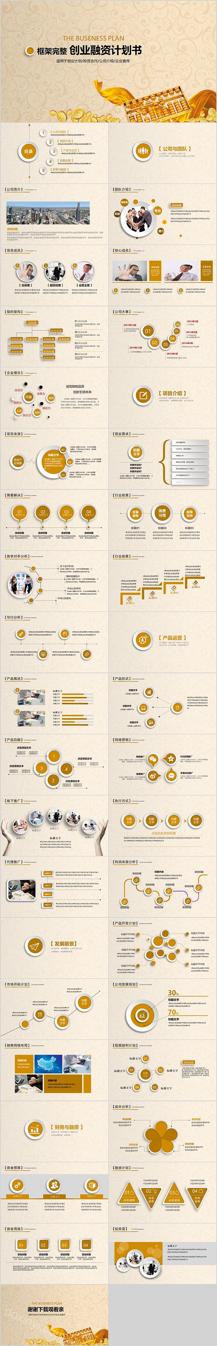 框架完整创业融资计划书PPT模板