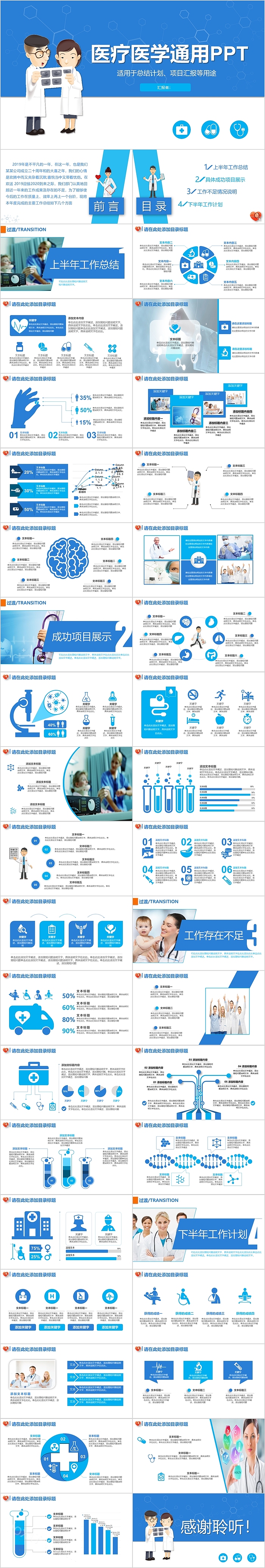蓝色扁平医疗医学通用ppt模板