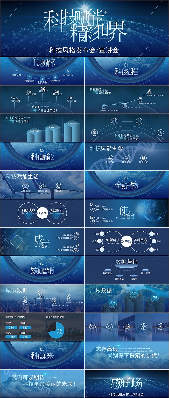 蓝色大气科技风格发布会宣讲会宽屏PPT模板