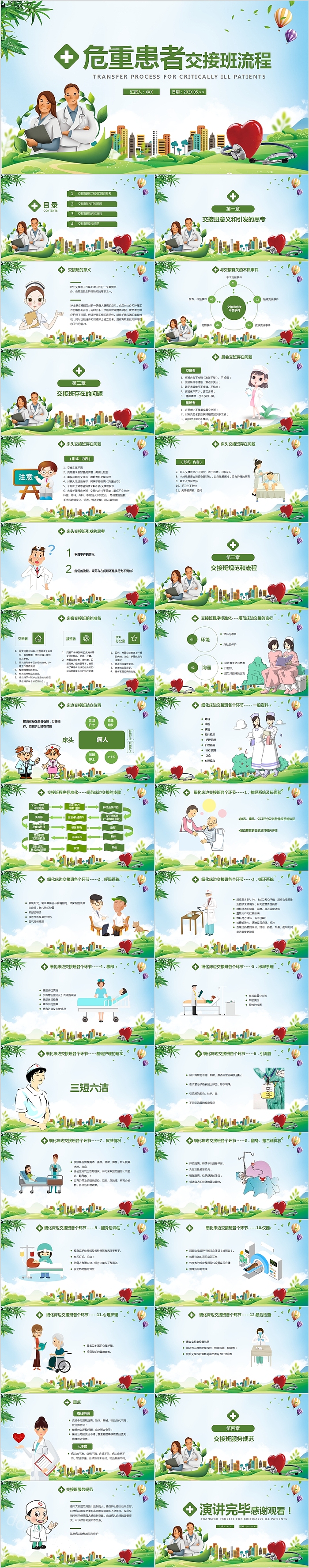 清新大气危重患者交接班流程PPT模板