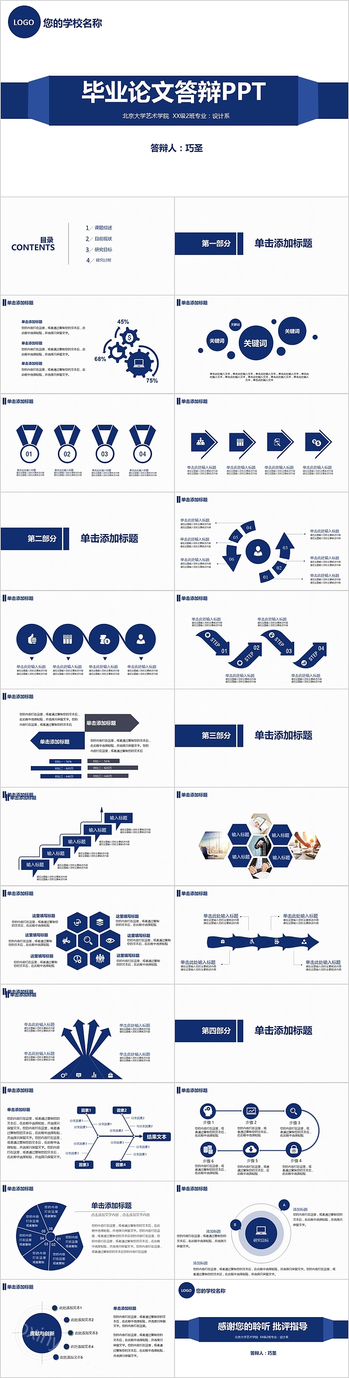 蓝白简约毕业论文答辩PPT模板