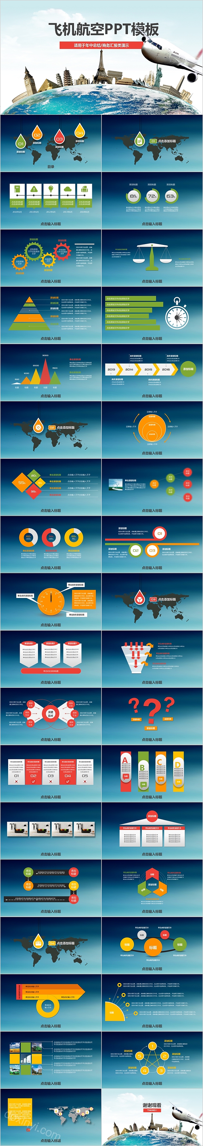 飞机航空商务总结汇报PPT模板