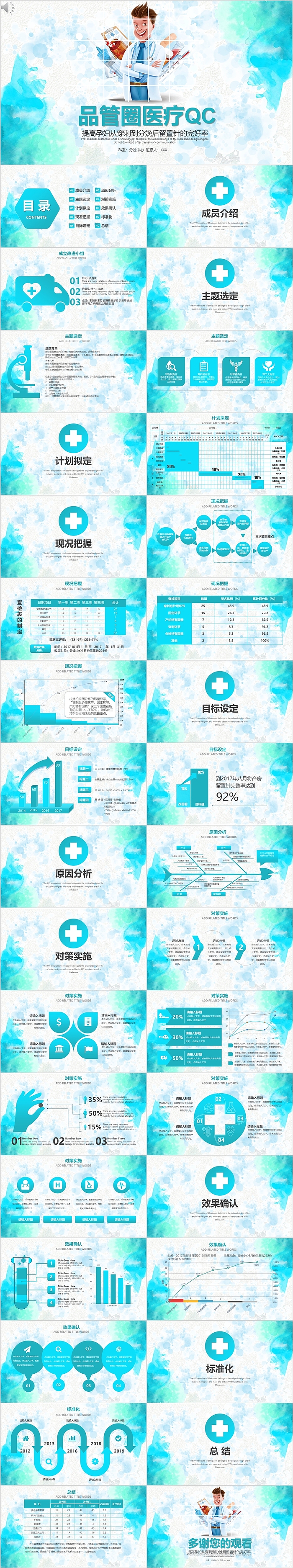 水彩风品管圈医疗QC提高孕妇从穿刺到分娩后留置针的完好率