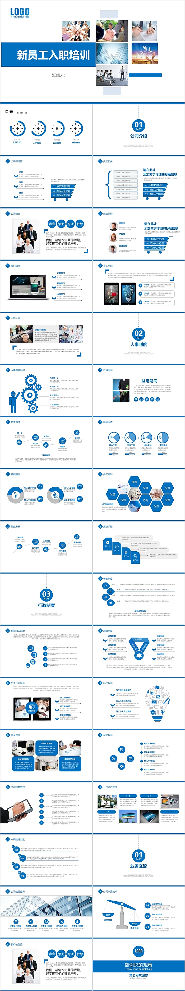 蓝色大气时尚新员工入职培训PPT模板