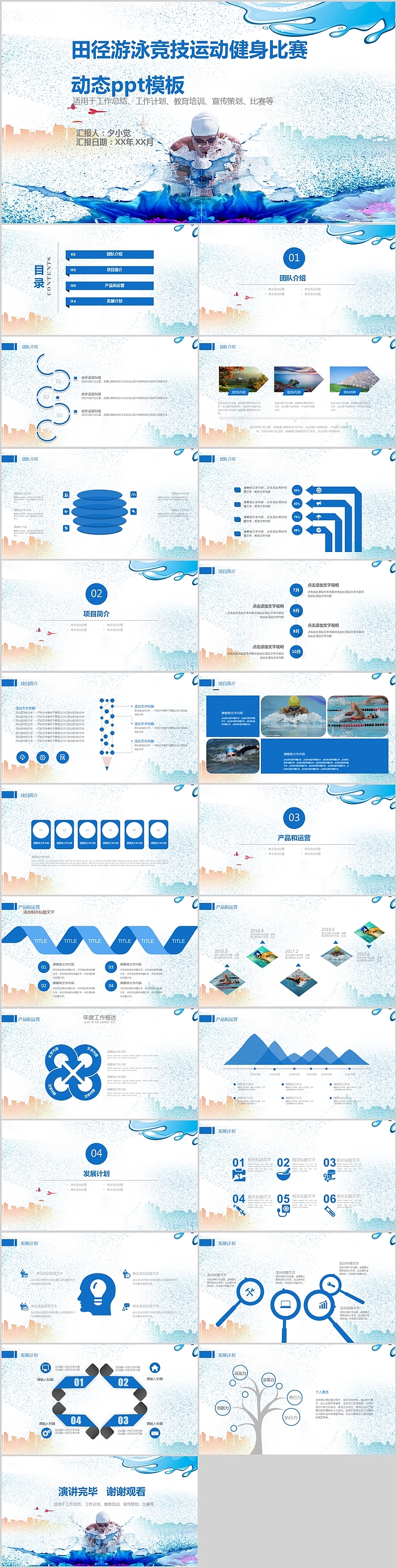 田径游泳竞技运动健身比赛动态ppt模板