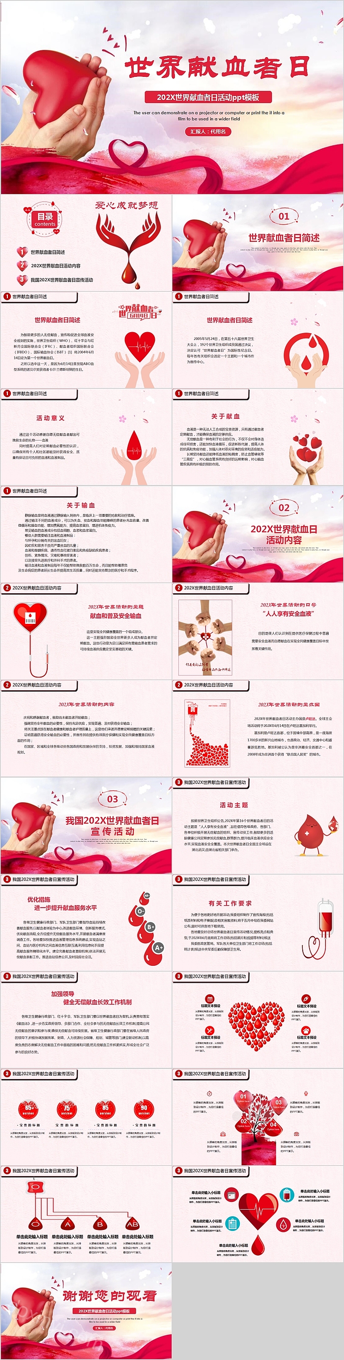 粉色简约世界献血者日活动PPT模板