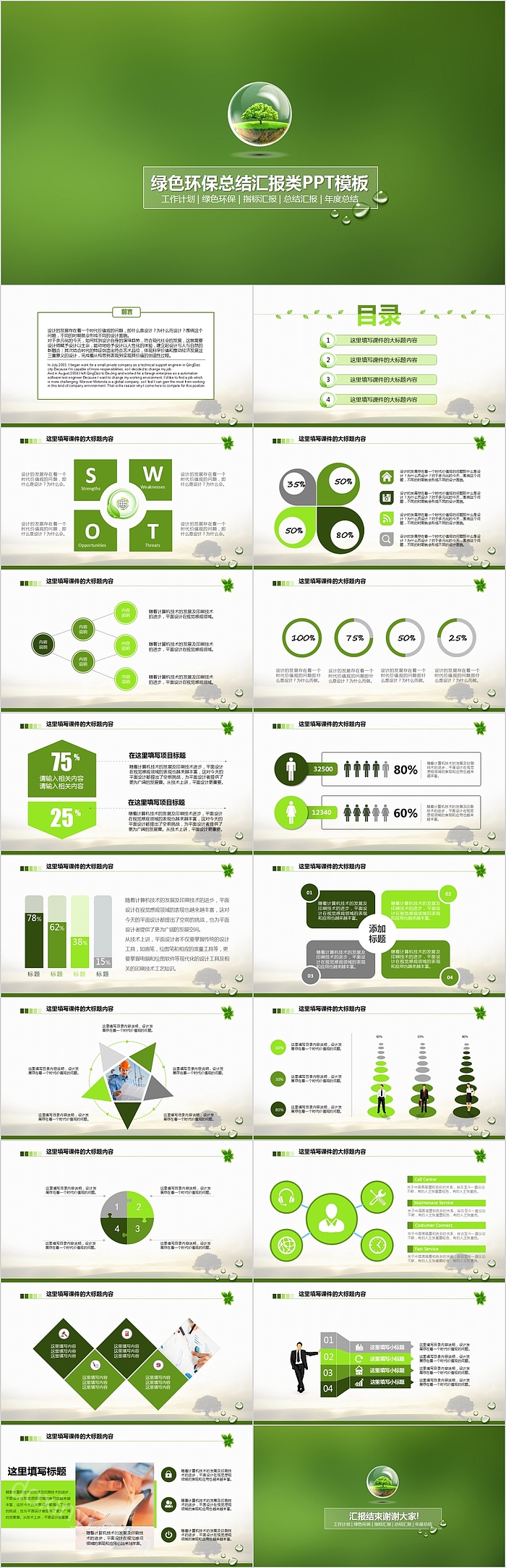绿色环保总结汇报类PPT模板