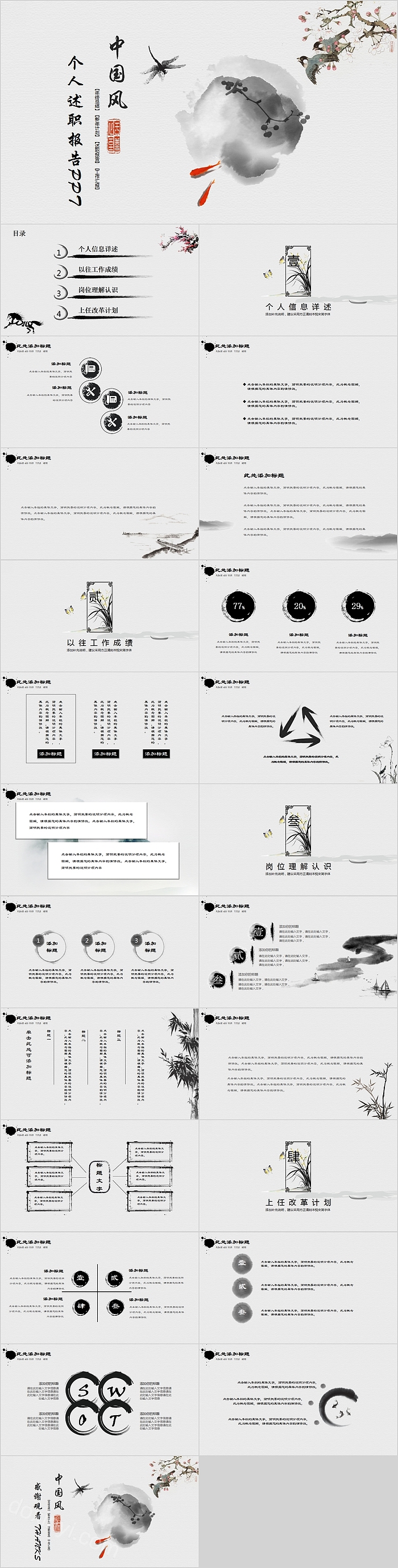 中国风水墨个人述职报告PPT模板