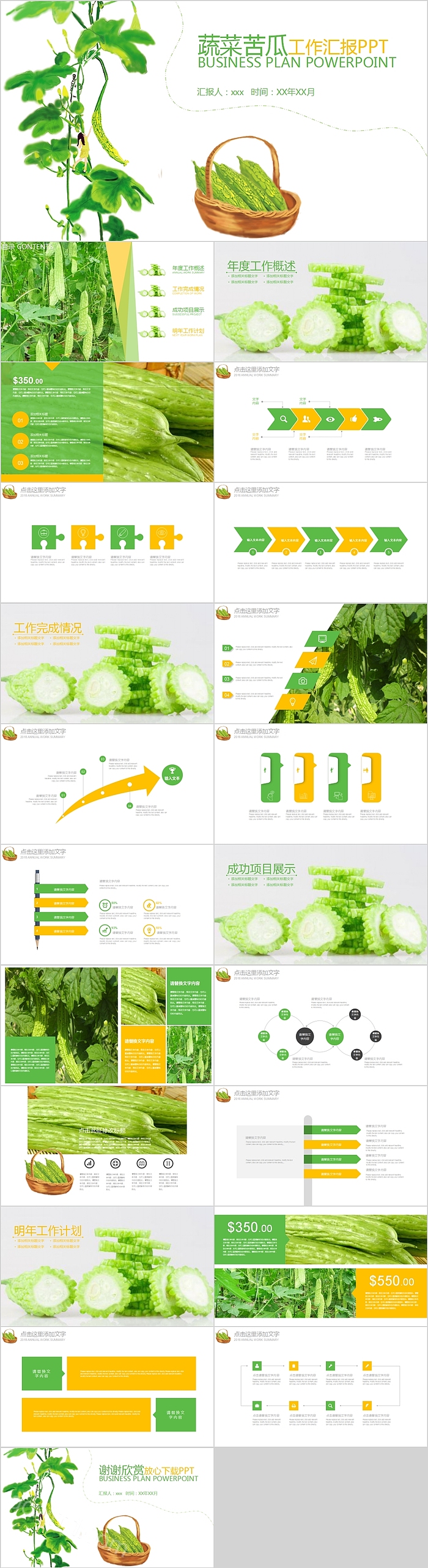 蔬菜苦瓜工作汇报PPT模板