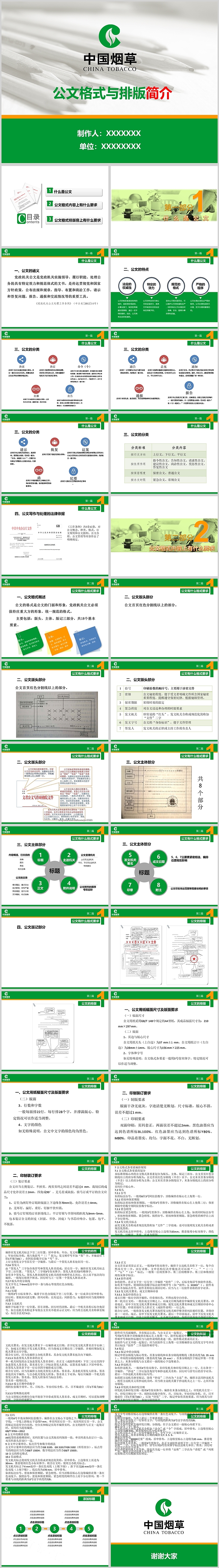 大气绿色中国烟草公文格式与排版PPT模板