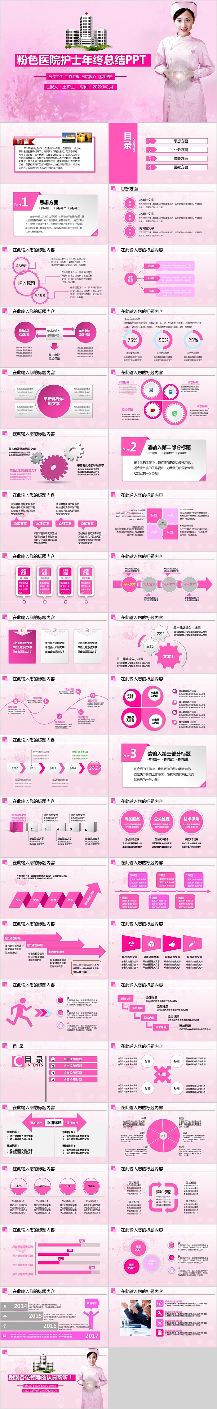 粉红色医院护士年终总结PPT