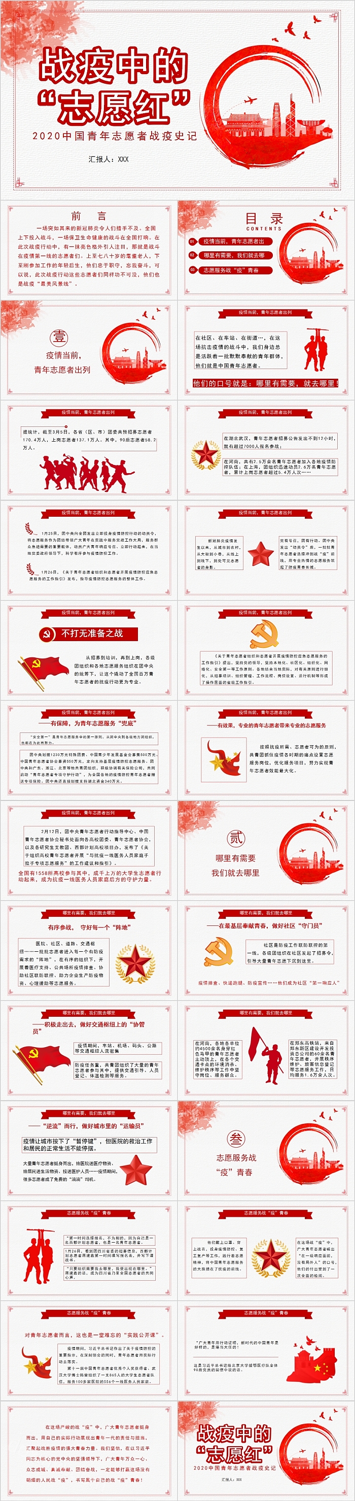 战疫中的“志愿红”中国青年志愿者战疫史记PPT模板