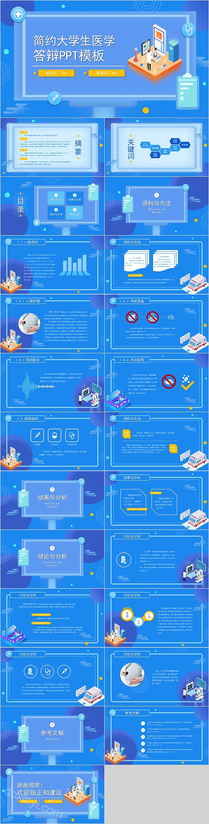简约蓝色大学生医学答辩PPT模板