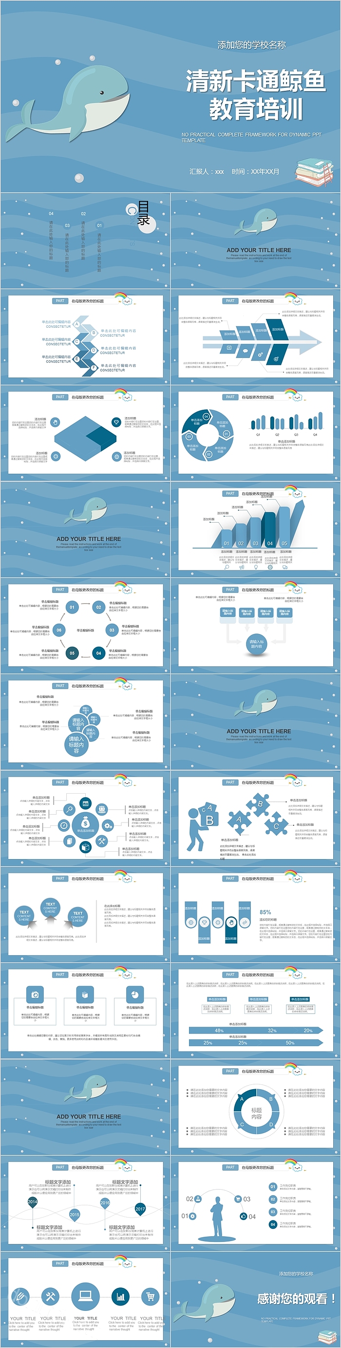 清新卡通鲸鱼教育培训模板